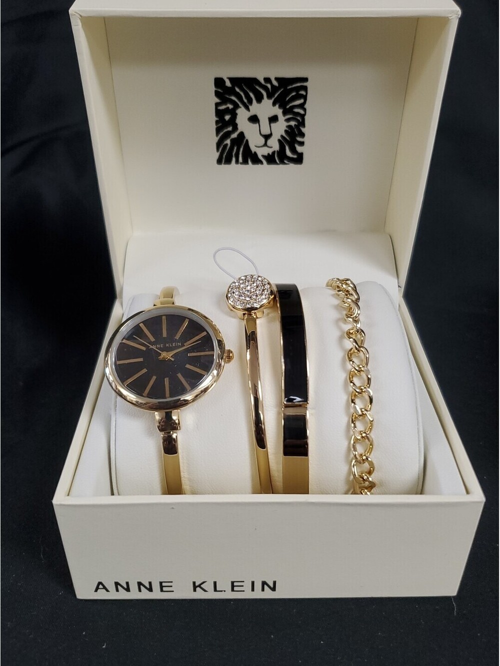 Anne Klein Women's Gold-Tone Swarovski Crystal Watch & Bracelet Set AK/1470GBST